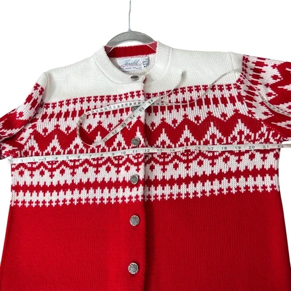 Vintage Christmas Red Jersild Cardigan Women Metal‎ Buttons 80s Sweater M - Picture 3 of 9